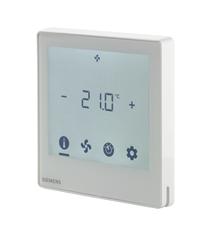 Touch screen room thermostat with KNX communications, for 2-/4- pipe fan coil, universal applications or compressors in DX-type equipment - RDF800KN - S55770-T350