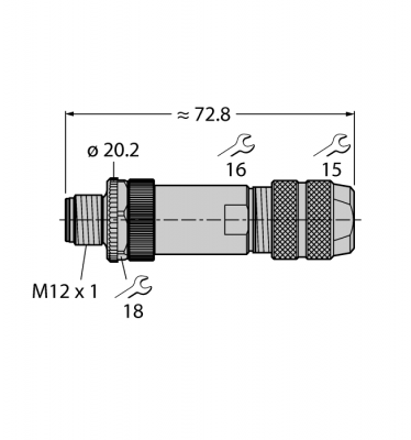 Круглый разъем M12 x 1Вилка, прямая, под индивидуальные характеристики - FW-M12ST5W-G-ZF-ME-SH-9