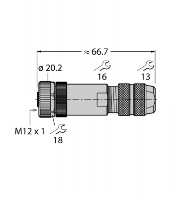 Круглый разъем M12 x 1Розетка, прямая, под индивидуальные требования - FW-M12KU5D-G-SB-ME-SH-8