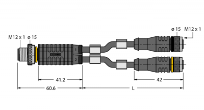 Соединительная системаY-splitter with cable, male M12 x 1 - 2 x female M12 x 1 - VBRS4.4-2RKC4T-1/1/TEL