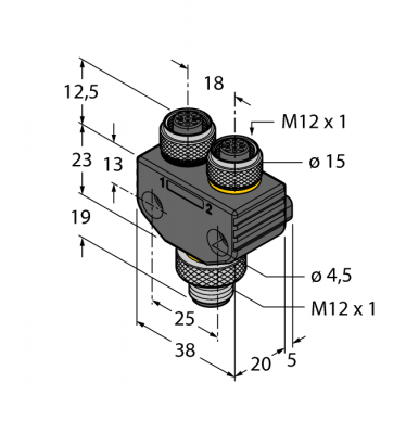 Соединительная системаY-разветвитель без кабеля, вилка M12 x 1 - 2 x розетки M12 x 1 - VB2-FSM5-2FKM4.4/S2087