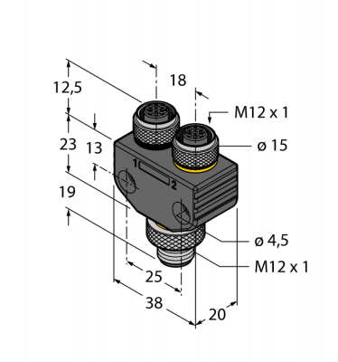 Соединительная системаY-разветвитель без кабеля, вилка M12 x 1 - 2 x розетки M12 x 1 - VB2-PX3-FSM4.4-2FKM4