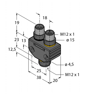 Соединительная системаY-разветвитель без кабеля, розетка M12 x 1 - 2 x вилки M12 x 1 - VB2-FKM4.4-2FSM4
