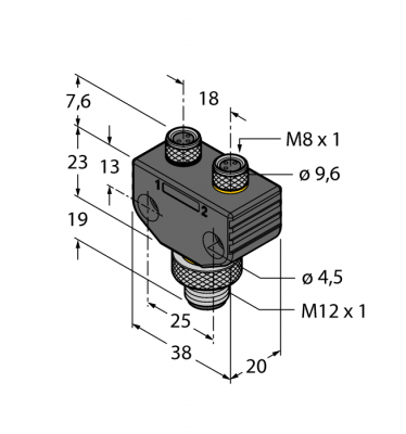 Соединительная системаY-разветвитель без кабеля, вилка M12 x 1 - 2 x розетки M8 x 1 - VB2-FSM4.4-2MFK3