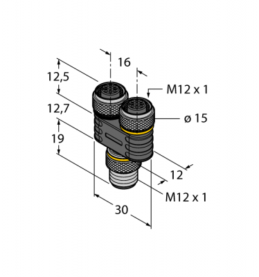 Соединительная системаY-разветвитель без кабеля, вилка M12 x 1 - 2 x розетки M12 x 1 - YB2-FSM5-2FKM5.4/S1063