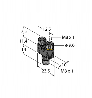 Соединительная системаY-разветвитель без кабеля, вилка M8 x 1 - 2 x розетки M8 x 1 - YP2-MFS4-2MFK3