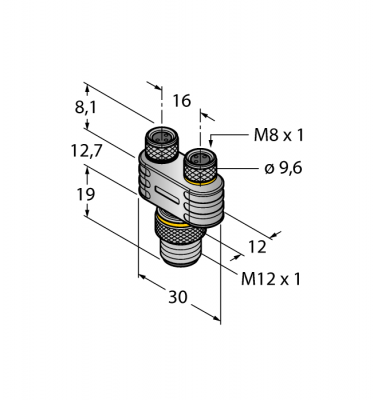 Соединительная системаY-разветвитель с кабелем, вилка M12 x 1 - 2 x розетки M8 x 1 - YB2-FSM4.4-2PKG3M-P7X3