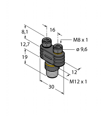 Соединительная системаY-разветвитель без кабеля, вилка M12 x 1 - 2 x розетки M8 x 1 - YB2-FSM4.4-2PKG3M