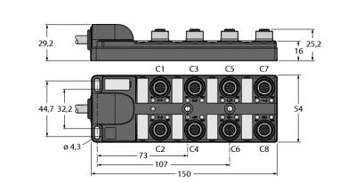 Распределительная коробка для пассивных приводов/датчиков, М12 х 18-крат., с интегрированным кабелем, возвращающемся к началу цепочки - TB-8M12-5-10/TXL