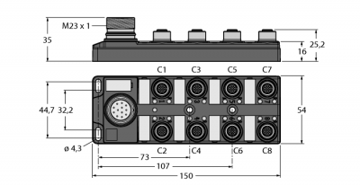 Распределительная коробка для пассивных приводов/датчиков, М12 х 18-порт., с разъемом вилка M23 для входящей линии - TB-8M12-5P3-CS19T
