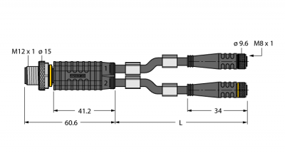 Соединительная системаY-разветвитель с кабелем, вилка M12 x 1 - 2 x розетки M8 x 1 - VBRS4.4-2PKG3M-1/1/TXL