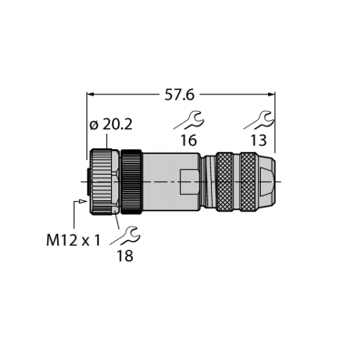 Круглый разъем M12 x 1Розетка, прямая, под индивидуальные требования - CMB8151-0