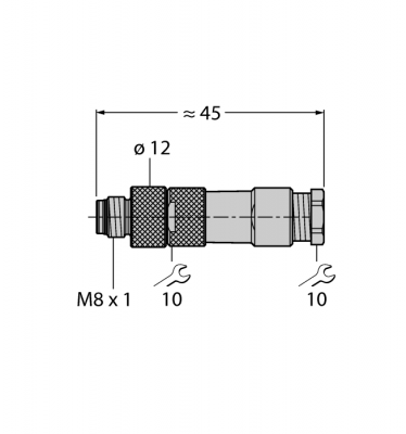 M8 x 1 / O8 мм соединитель круглыйВилка, прямая, под индивидуальные характеристики - BS5131-0