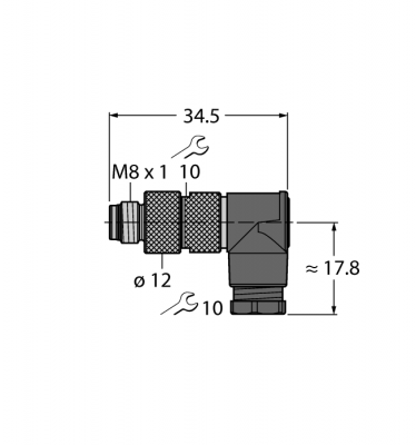 M8 x 1 / O8 мм соединитель круглыйВилка, угловая, под индивид. требования - BS5241-0