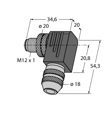 Круглый разъем M12 x 1Вилка, угловая, под индивид. требования - CMBS8251-0