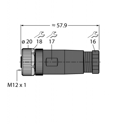 Круглый разъем M12 x 1Розетка, прямая, под индивидуальные требования - B8181-0