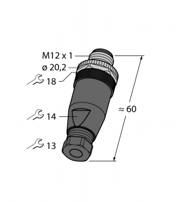 Круглый разъем M12 x 1Вилка, прямая, под индивидуальные характеристики - BS8142-0