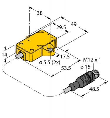 Индуктивный угловой датчикс аналоговым выходом - Ri360P1-QR14-ELiU5X2-0,3-RS5
