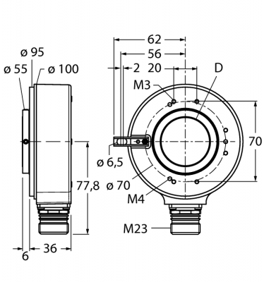 Измерение характеристик вращенияИнкрементальный энкодер - Ri-42H30S4-2B5000-12M23
