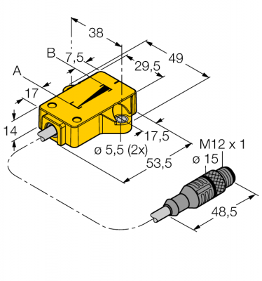 Индуктивный датчик линейного перемещения - Li25P1-QR14-LU4X2-0,3-RS4/S97