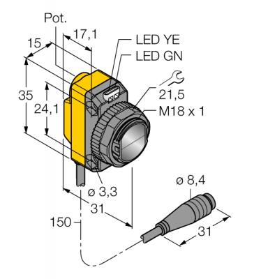 Фотоэлектрический датчикРетро-рефлективный лазерный датчик с поляризационным фильтром - QS18VP6LLPQ