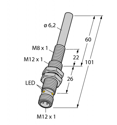 Датчик магнитного поляДля детектирования ферромагнитных элементов - NIMFE-M12/6,2L101-UP6X-H1141