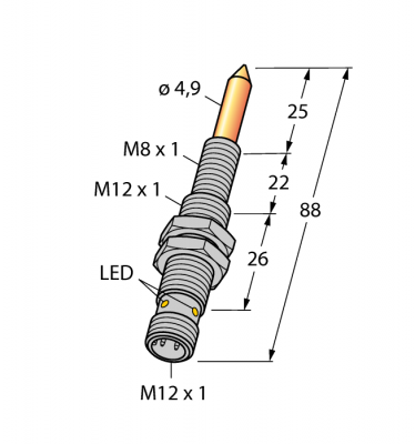 Датчик магнитного полядля детектирования приварных гаек M6Для детектирования ферромагнитных элементов - NIMFE-EM12/4,9L88-UP6X-H1141/S1182