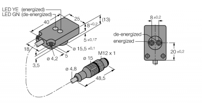 Индуктивный датчик (радиальный)Комплект мониторинга для сварочных клещей - NI1,5-KS13R-2AD4X2-0,2-RS4.4T