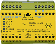 Реле безопасности PNOZ X – E-STOP, защитная дверь, световая решетка - PNOZ EX 120VAC 3n/o 1n/c FM/USA - 774107