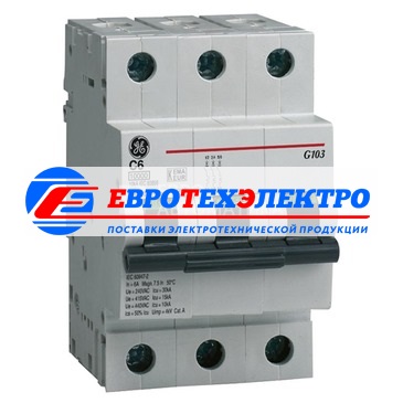 GE 675074 G103D20 Модульный автоматический выключатель Серия G100 Redline, макс. откл. способность 10000А (МЭК 898), 3P/ 3мод.(18мм), характеристика откл. D (10 - 20 крат. I ном.), Iн=20А, U= 415В АС