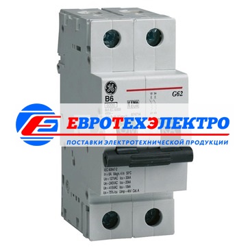 GE 674719 G62B20 Модульный автоматический выключатель Серия G60 Redline, макс. откл. способность 6000А (МЭК 898), 2P/ 2мод.(18мм), характеристика откл. В (3 - 5 крат. I ном.), Iн=20А, U= 415В АС