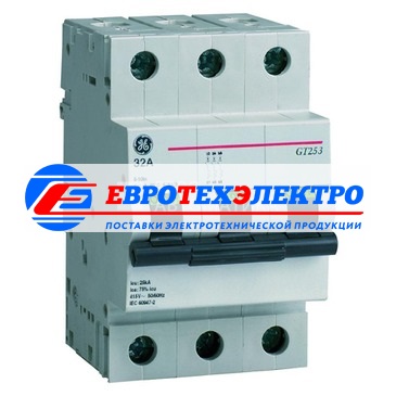GE 675429 GT253D06 Модульный автоматический выключатель Серия GT25 Redline, макс. откл. способность 25кA (МЭК 947.2), 3P/ 3мод.(18мм), характеристика откл. D (10 - 20 крат. I ном.), Iн=6А, U=415В АС