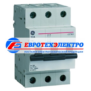 GE 675146 GT103C02 Модульный автоматический выключатель Серия GT10 Redline, макс. откл. способность 10кA (МЭК 947.2), 3P/ 3мод.(18мм), характеристика откл. С (5 - 10 крат. I ном.), Iн=2А, U=415В АС
