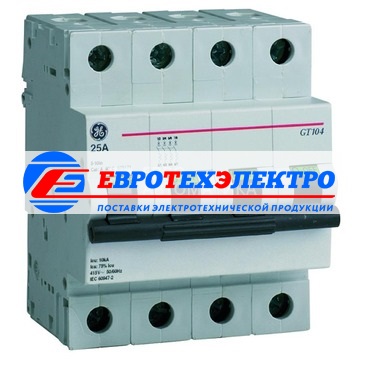 GE 675170 GT104C20 Модульный автоматический выключатель Серия GT10 Redline, макс. откл. способность 10кA (МЭК 947.2), 4P/ 4мод.(18мм), характеристика откл. С (5 - 10 крат. I ном.), Iн=20А, U=415В АС