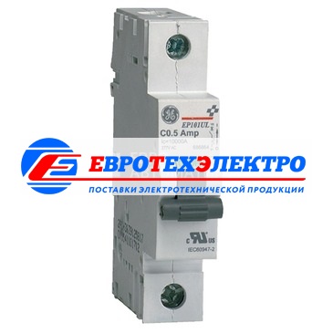 GE 686944 EP101ULD04 Модульный автоматический выключатель Серия EP100UL ElfaPlus, макс. откл. способность 10000А (МЭК 898), 1P/ 1мод.(18мм), характеристика откл. D (10 - 20 крат. I ном.), Iн=4А, U= 240В АС , прозрачное окошко для паспортной таблички, возм