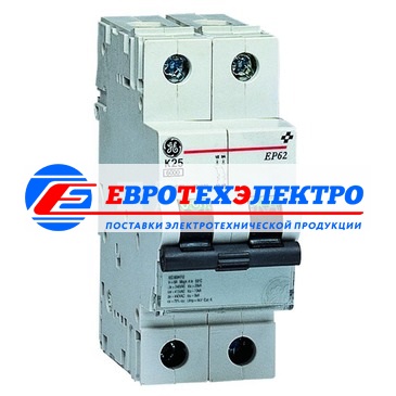 GE 681621 EP62K04 Модульный автоматический выключатель Серия EP60 ElfaPlus, макс. откл. способность 6000А (МЭК 898), 2P/ 2мод.(18мм), характеристика откл. К (8 - 12 крат. I ном.), Iн=4А, U= 415В АС , прозрачное окошко для паспортной таблички, возможно под