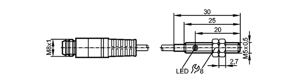Индуктивные датчики: IY5047  IYB30,8-BPKG/V2A/0,3M/AS-610-T