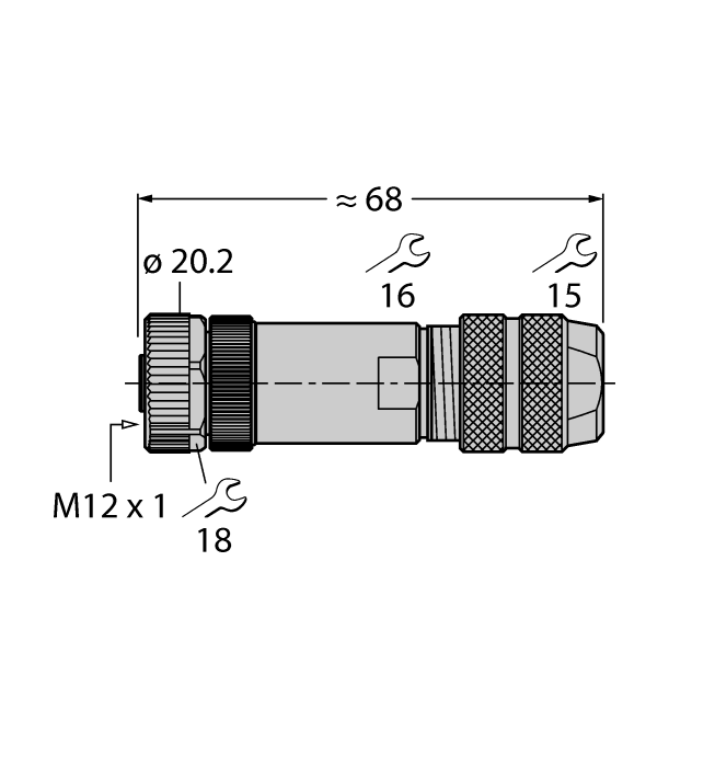 Круглый разъем M12 x 1Розетка, прямая, под индивидуальные требования - FW-M12KU5W-G-ZF-ME-SH-9