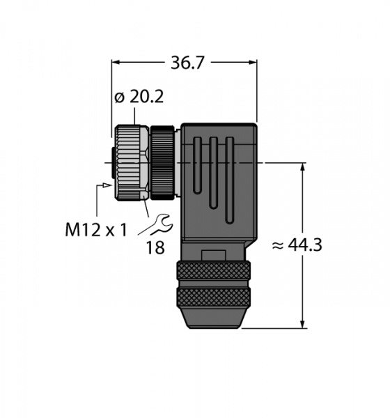 Круглый разъем M12 x 1разборный разъем 'мама', угловой - CMB8251-0