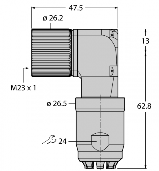 Круглый разъем M23 x 1разборный разъем 'мама', угловой - FW-M23KU17O-W-CP-ME-SH-14.5