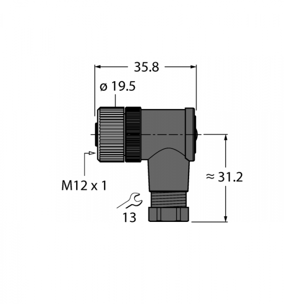 Круглый разъем M12 x 1разборный разъем 'мама', угловой - B8251-0
