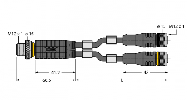 Соединительная системаY-splitter with cable, male M12 x 1 - 2 x female M12 x 1 - VBRS4.4-2RKC4T-2/2/TEL