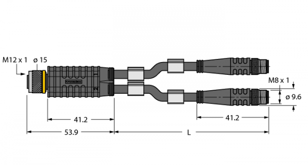 Соединительная системаY-разветвитель с кабелем, розетка M12 x 1 - 2 x вилки M8 x 1 - VBRK4.4-2PSG3M-1,5/1,5/TXL