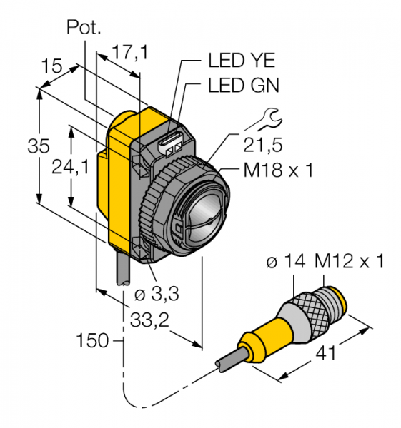 Фотоэлектрический датчикконвергентный датчик - QS18VP6CV45Q5