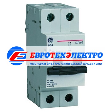 GE 675196 GT102B50 Модульный автоматический выключатель Серия GT10 Redline, макс. откл. способность 10кA (МЭК 947.2), 2P/ 2мод.(18мм), характеристика откл. В (3 - 5 крат. I ном.), Iн=50А, U=415В АС