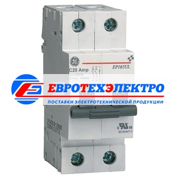 GE 686751 EP62ULD0,5 Модульный автоматический выключатель Серия EP60UL ElfaPlus, макс. откл. способность 6000А (МЭК 898), 2P/ 2мод.(18мм), характеристика откл. D (10 - 20 крат. I ном.), Iн=0,5А, U= 415В АС , прозрачное окошко для паспортной таблички, возм