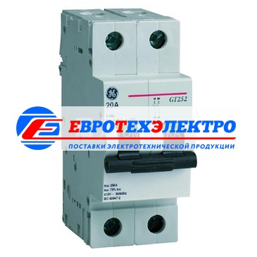 GE 675300 GT252C0.5 Модульный автоматический выключатель Серия GT25 Redline, макс. откл. способность 25кA (МЭК 947.2), 2P/ 2мод.(18мм), характеристика откл. С (5 - 10 крат. I ном.), Iн=0,5А, U=415В АС