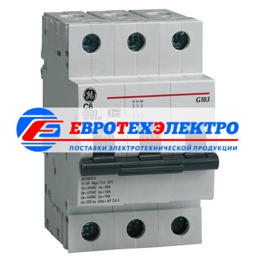 GE 674915 G103C40 Модульный автоматический выключатель Серия G100 Redline, макс. откл. способность 10000А (МЭК 898), 3P/ 3мод.(18мм), характеристика откл. С (5 - 10 крат. I ном.), Iн=40А, U= 415В АС