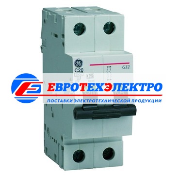 GE 674400 G32C06 Модульный автоматический выключатель Серия G30 Redline, макс. откл. способность 3000А (МЭК 898), 2P/ 2мод.(18мм), характеристика откл. С (5 - 10 крат. I ном.), Iн=6А, U= 415В АС