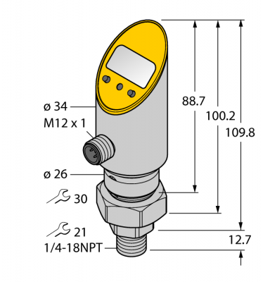 Датчик давления (вращаем.)с токовым и транзисторным pnp/npn дискретным выходом выход 2 настраивается как дискретный - PS100R-503-LI2UPN8X-H1141